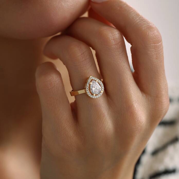 Damla Çerçeve Taşlı Tektaş Yüzük - 1