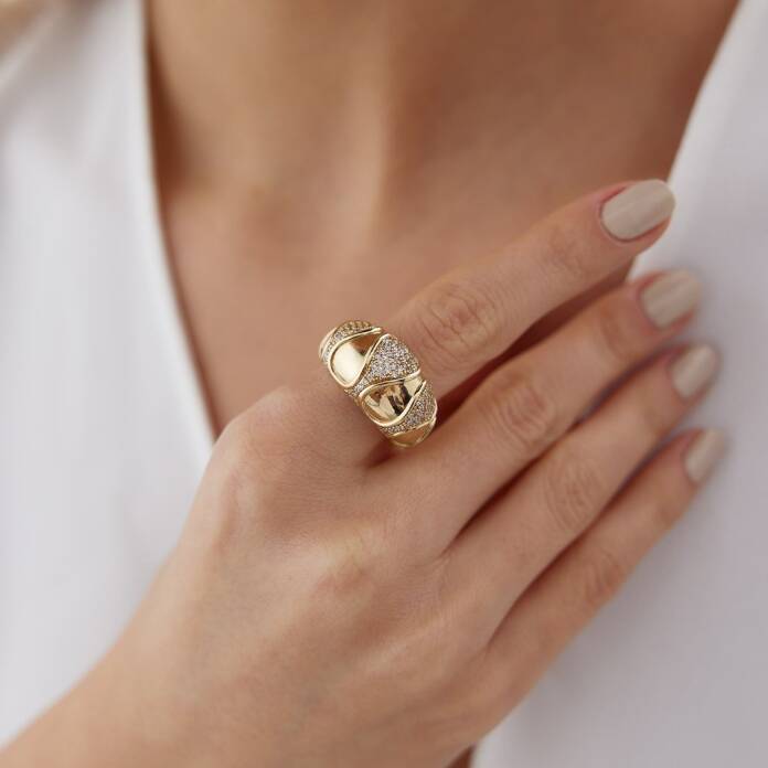 Damla Desenli Taşlı Bold Yüzük - 2