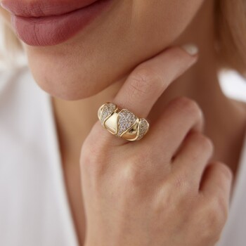 Damla Desenli Taşlı Bold Yüzük - Ali Altınbas