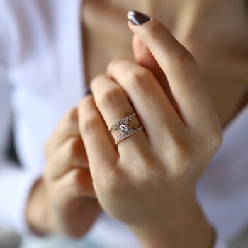 Damla Taşlı İki Sıra Yüzük - Rayna (1)