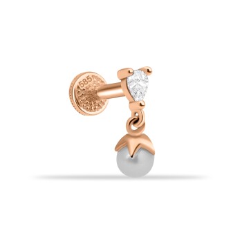 Damla Taşlı İnci Sallantılı Minimal Tragus Piercing - Dianora
