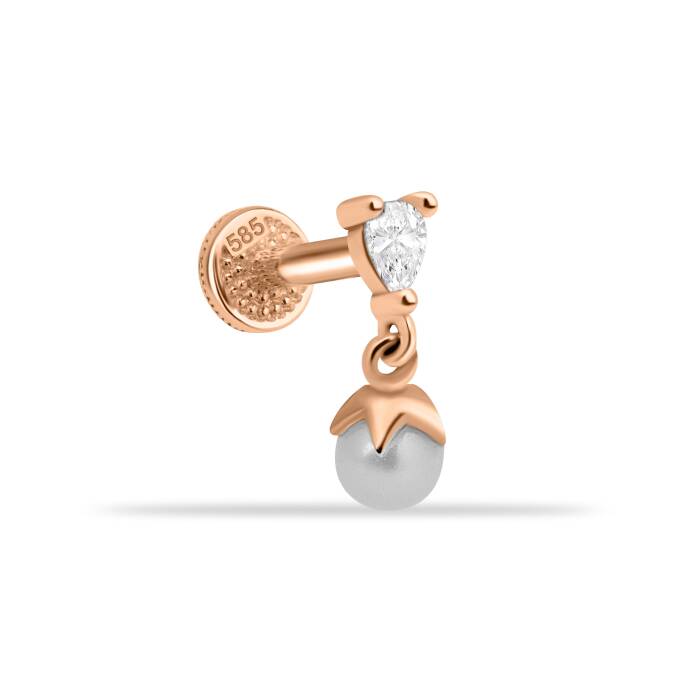 Damla Taşlı İnci Sallantılı Minimal Tragus Piercing - 1