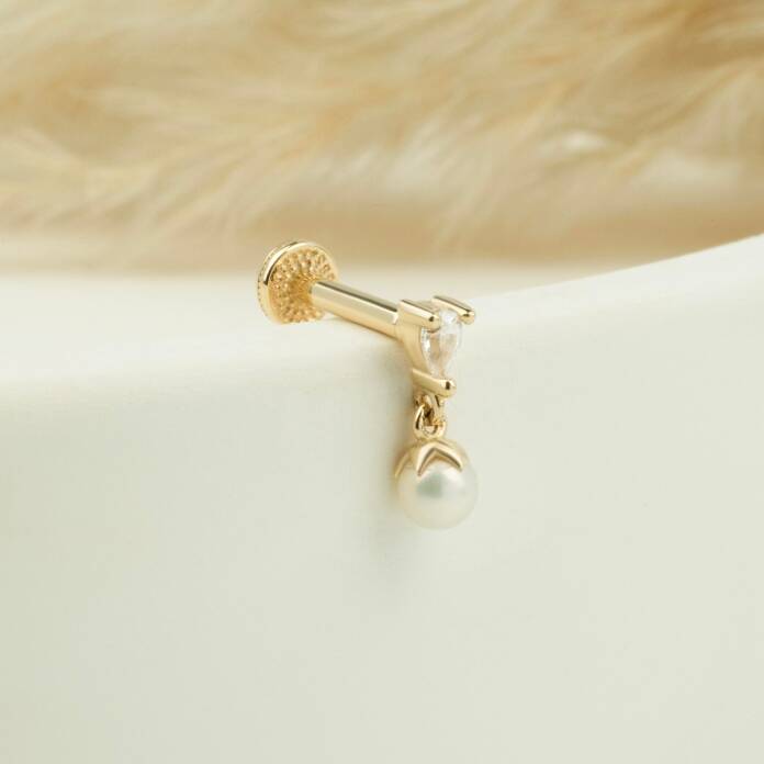 Damla Taşlı İnci Sallantılı Minimal Tragus Piercing - 3