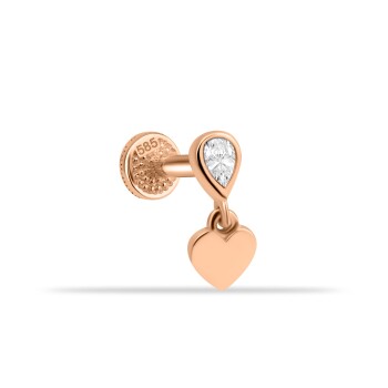 Damla Taşlı Kalp Sallantılı Minimal Tragus Piercing - Dianora