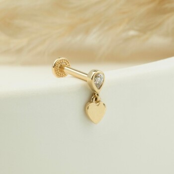 Damla Taşlı Kalp Sallantılı Minimal Tragus Piercing - 3