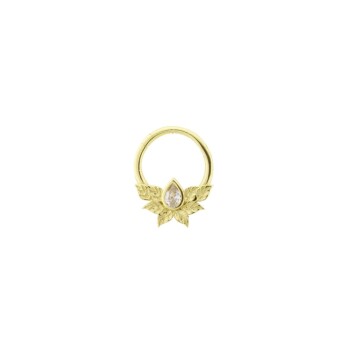 Damla Taşlı Yaprak Motifli Helix Piercing - Dianora