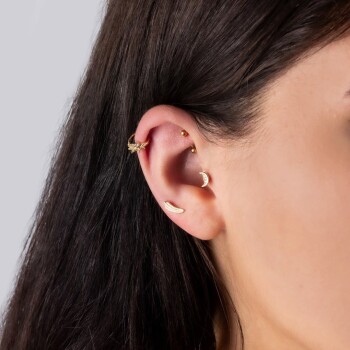 Damla Taşlı Yaprak Motifli Helix Piercing - Dianora (1)
