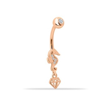 Deniz Atı Motifli Elmas Sallantılı Göbek Piercing - Dianora