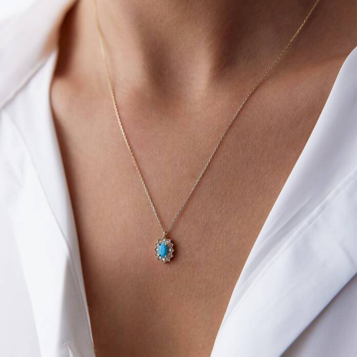 Desenli Mavi Opal Taşlı Kolye - 1