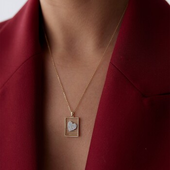 Dikdörtgen Izgara Kalp Kolye - Rayna