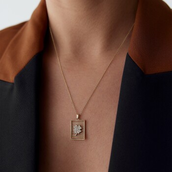 Dikdörtgen Izgara Yonca Kolye - Rayna