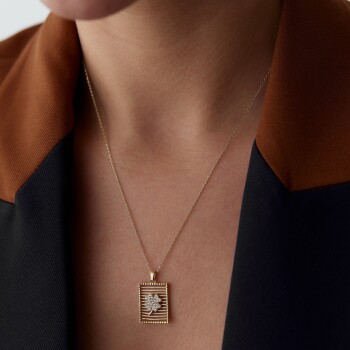 Dikdörtgen Izgara Yonca Kolye - Rayna (1)