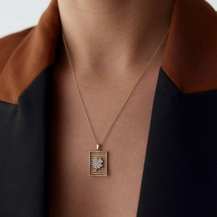 Dikdörtgen Izgara Yonca Kolye - 1