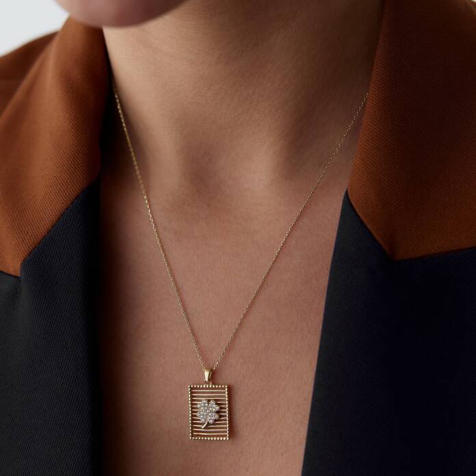 Dikdörtgen Izgara Yonca Kolye - 2