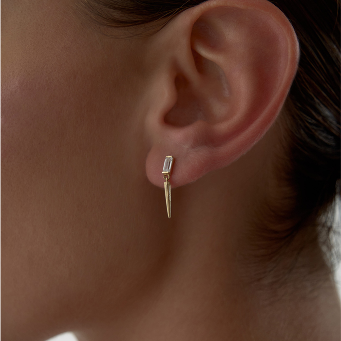 Dikdörtgen Taşlı Keskin Küpe - 2