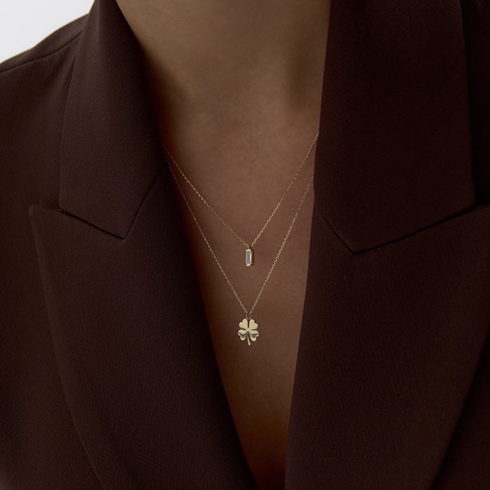 Dikdörtgen Taşlı Yonca Kolye - Rayna (1)