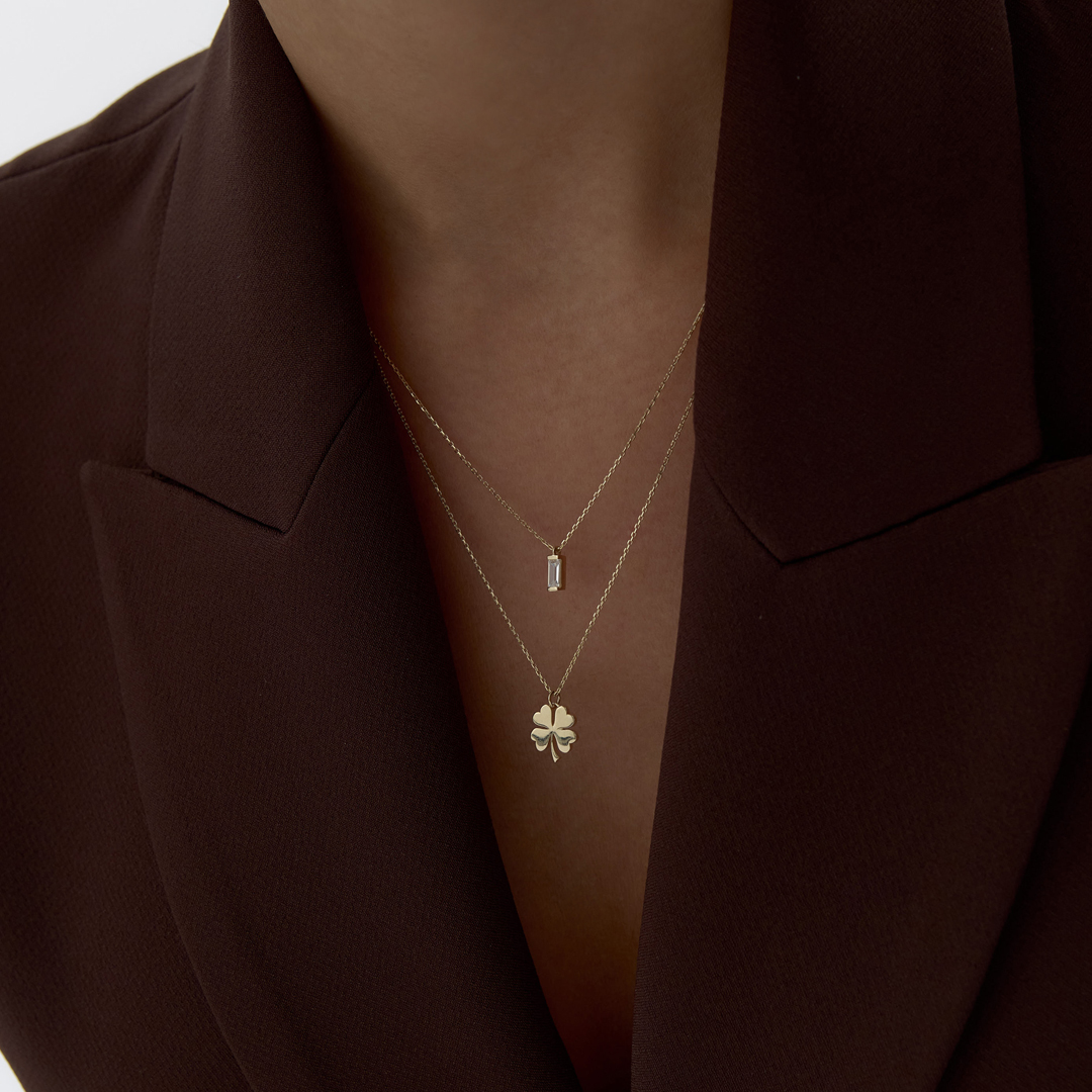 Dikdörtgen Taşlı Yonca Kolye - 2