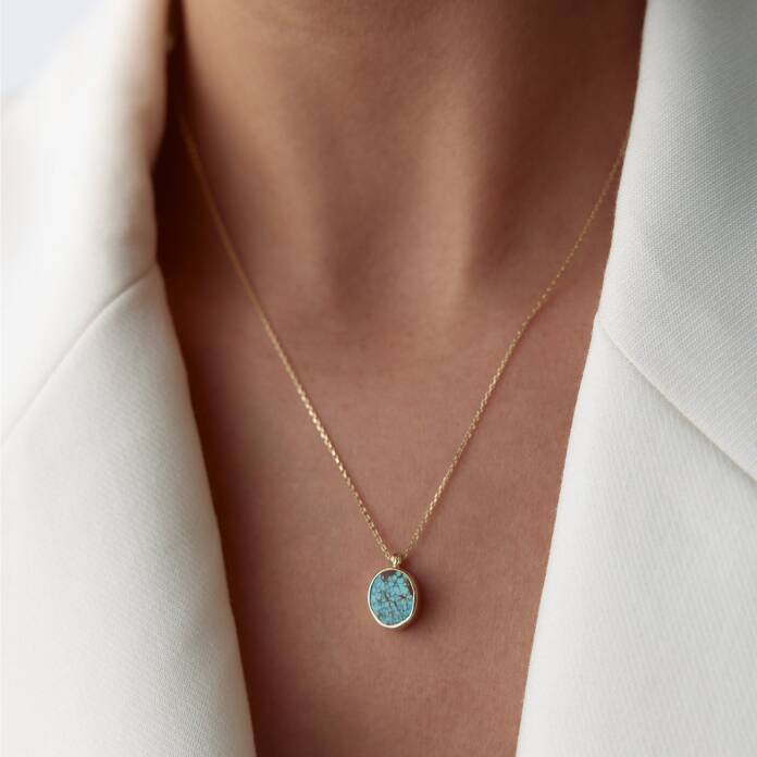 Dikey Elips Doğal Firuze Kolye - 1