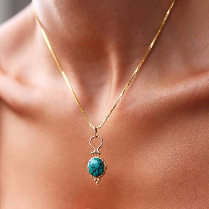 Doğal Firuze Taşlı Kolye - 1