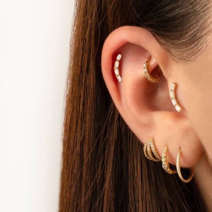 Dört Baget Taşlı Minimal Tragus Piercing - 2