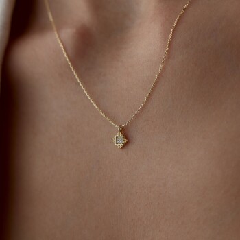 Dört Taşlı Dörtgen Kolye - Alen (1)