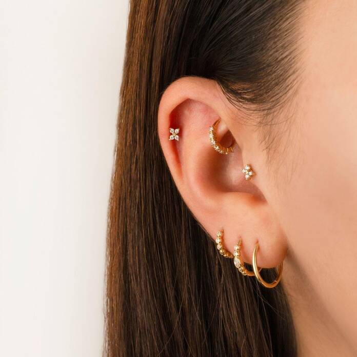 Dört Taşlı Minimal Tragus Piercing - 2