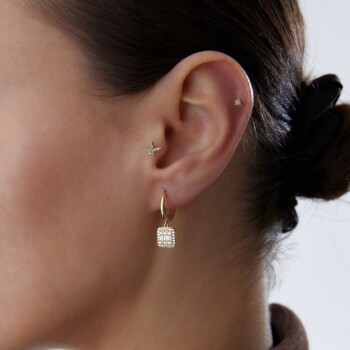 Dörtgen Baget Taşlı Sallantılı Küpe - Rayna