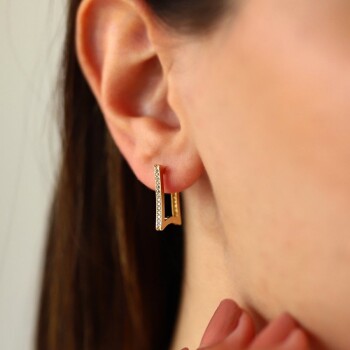 Dörtgen Taşlı Küpe - Arax