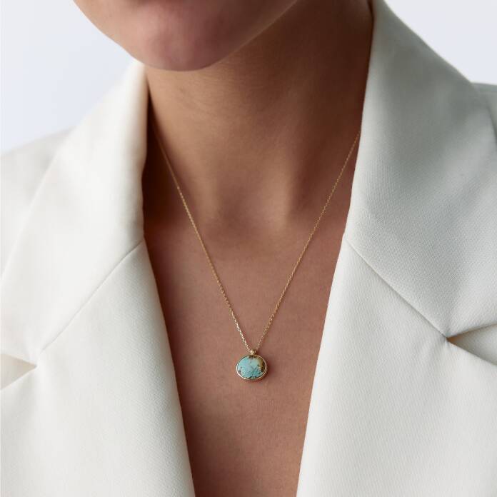 Elips Doğal Firuze Taşlı Kolye - 1