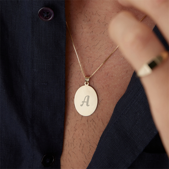 Elips Plaka Erkek Kolye - 1