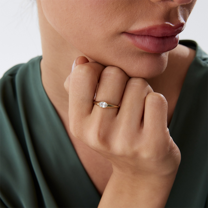 Elips Tek Taş Sıvama Yüzük - Rayna