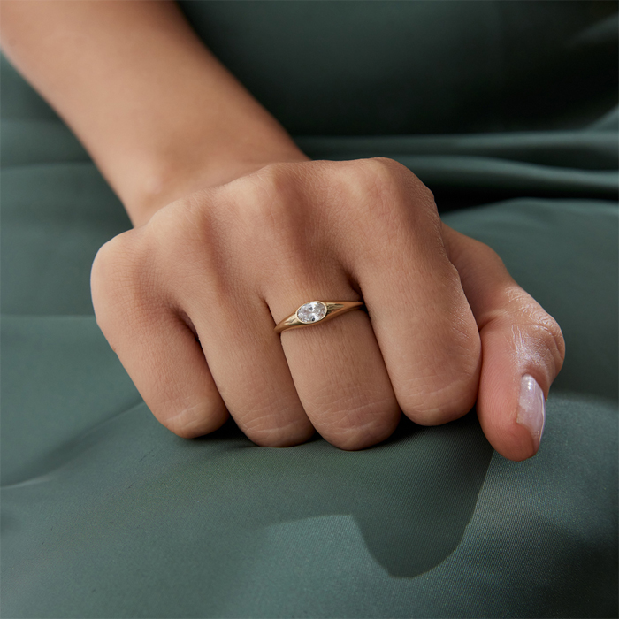 Elips Tek Taş Sıvama Yüzük - Rayna (1)