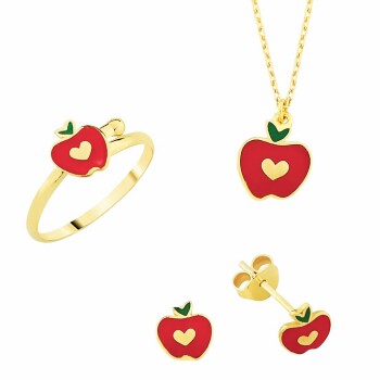 Elma Figürlü 14 Ayar Altın Kız Çocuk Takı Seti - Melike