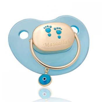 Erkek Bebek Ayak İzli Altın Emzik - Besay