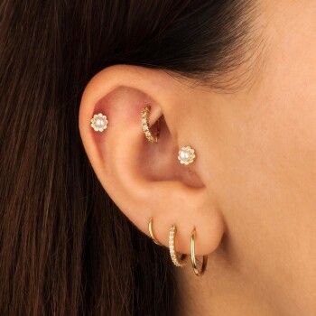 Etrafı Taşlı İnci Tragus Piercing - 2