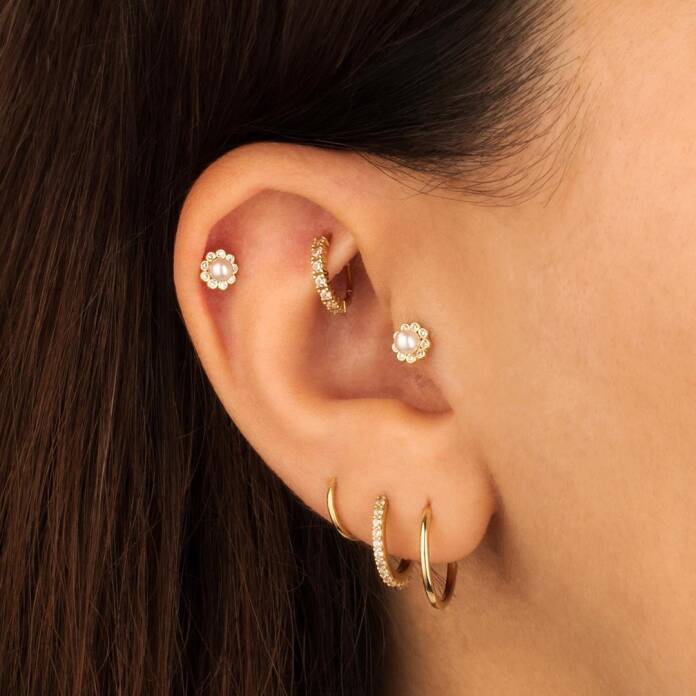Etrafı Taşlı İnci Tragus Piercing - 2
