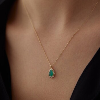 Etrafı Taşlı Yeşil Damla Kolye - Cemart (1)