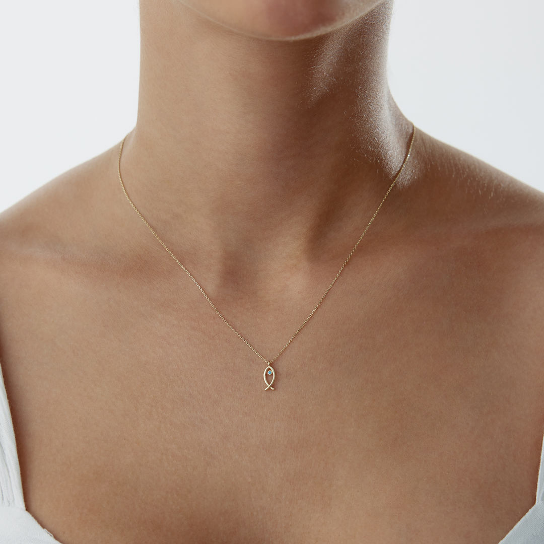 Firuze Gözlü Balık Kolye - 2