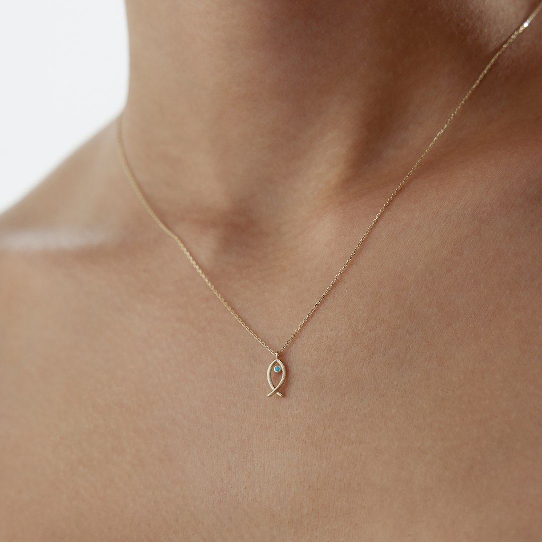 Firuze Gözlü Balık Kolye - 1