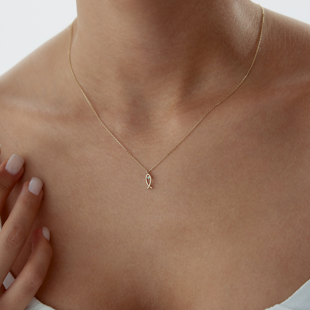 Firuze Gözlü Balık Kolye - 3