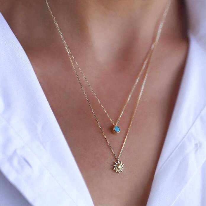 Firuze Güneşli İkili Kolye - 1