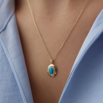 Firuze Taşlı Oval Kolye - Rayna