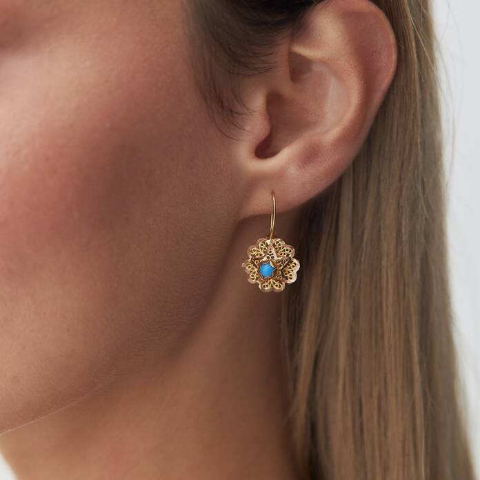 Firuze Taşlı Sallantılı Gül Küpe - 1