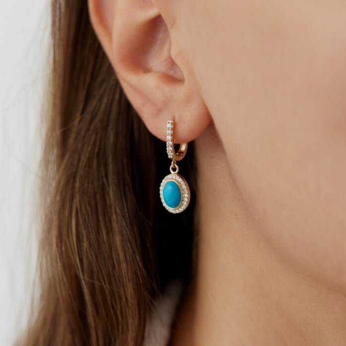 Firuze Taşlı Sallantılı Küpe - 1