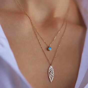 Firuze Yaprak İkili Kolye - Alen