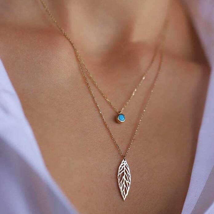 Firuze Yaprak İkili Kolye - 1