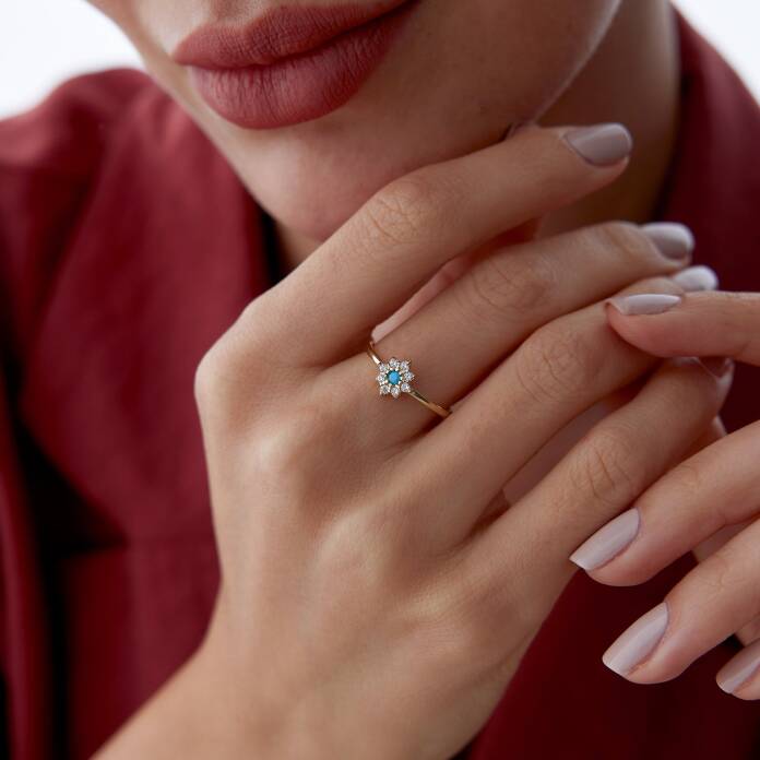 Firuzeli Çiçek Yüzük - 1