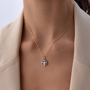 Fortuna Lacivert Yonca Kolye - Tuana (1)