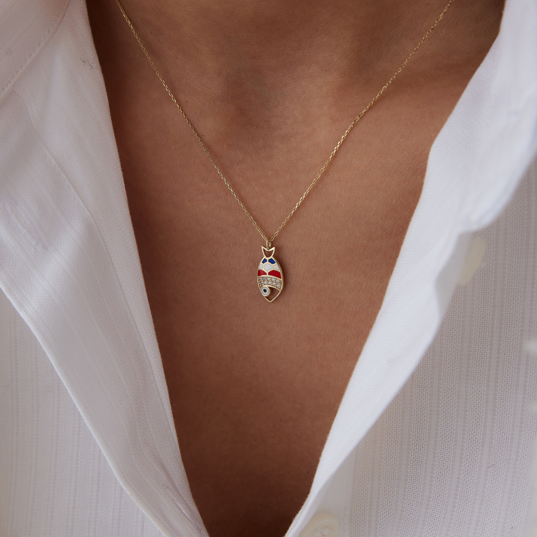 Fortuna Taşlı Balık Kolye - 1