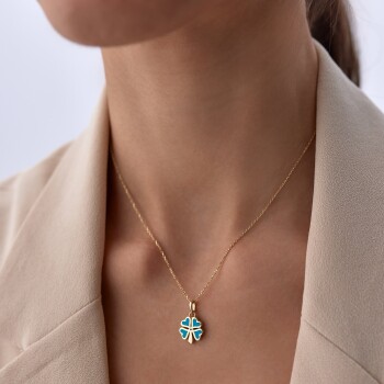 Fortuna Turkuaz Yonca Kolye - Tuana (1)